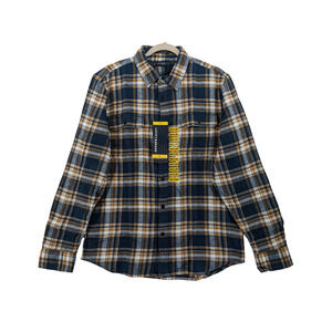 Lucky Brand Flannel Shirt M Navy Yellow Plaid Humboldt Woven‎ Button Up Classic